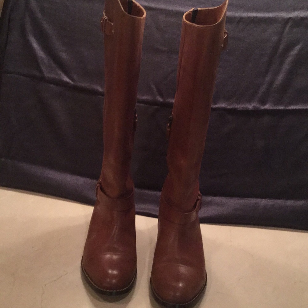 Halogen Cognac leather riding boots